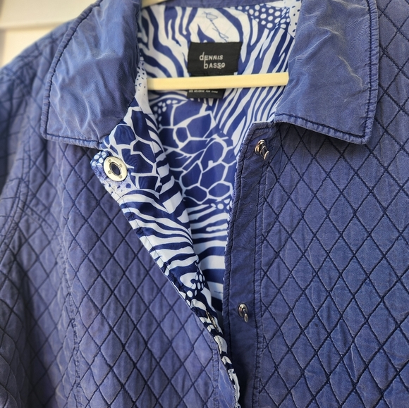Dennis Basso Quilted Blue Silk Spring Jacket Coat 2X - Picture 4 of 9